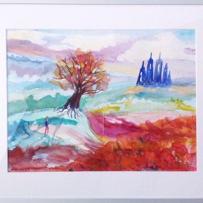 Symbolický obraz - Cesta, hrad a strom