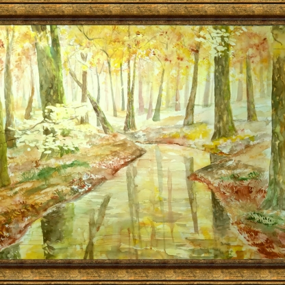 Ručně malovaný obraz Podzimní řeka III
